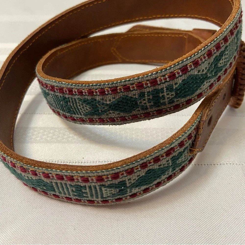 Southwestern Aztec Womens Tapestry Inlaid Leather Belt -size 34